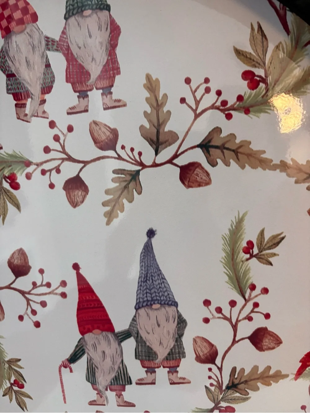 Williams Sonoma Holiday Gnomes Round Serving Tray Green Outer Handles